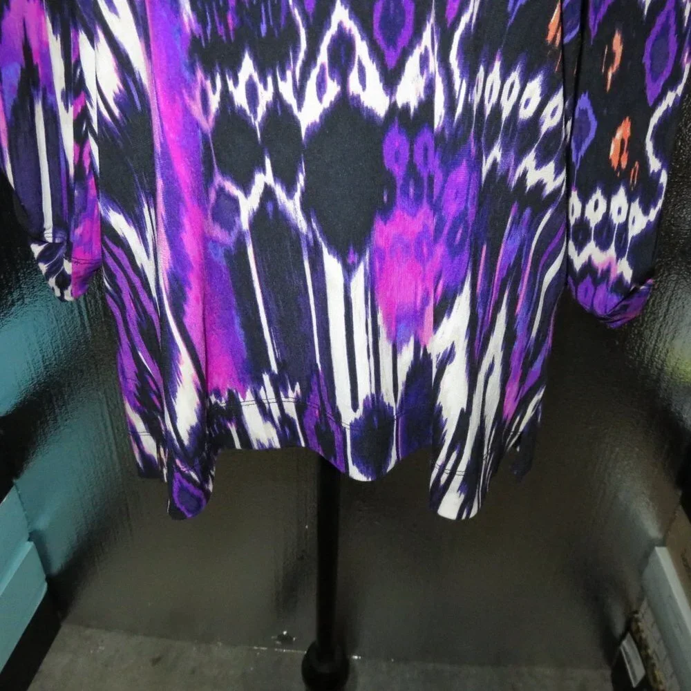 BOGO Jones New York Boho Abstract Purple pink black tunic blouse Top LG Petite - Picture 4 of 8